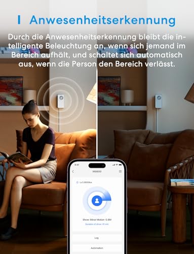 Meross Matter Präsenzmelder, Smart Anwesenheitssensor mit Kabel, WLAN Bewegungsmelder Innen mit App-Benachrichtigung für die Heimsicherheit, Funktioniert mit Apple HomeKit, Alexa, Google Home
