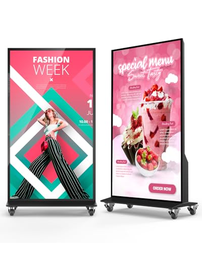 Image of 75-inch Full Screen Digital Signage Display, 4K UHD 2160P Screen Indoor Floor Standing Kiosk Stand, Android 11 OS Auto Media Player Advertising Poster with Remote Control, HDMI /WiFi /USB
