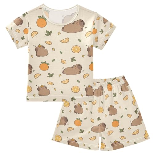 senya Capybara Cute Orange Slices Summer Pajamas Set Short Cotton Sleepwear 2 Piece