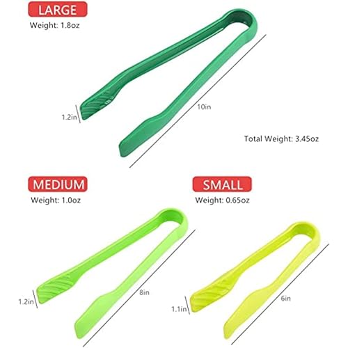 Image of 3 Piece Multifunctional Plastic Food Tongs Kitchen Bread Non-Slip Cooking Clip Clamp BBQ Salad Tools Grill Utensils - 6 /8 /10 Inch (Green)