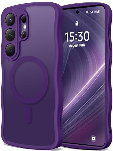 Image of CAPRARO for Samsung Galaxy S26 Ultra Case for Women Girls, Upgraded [Full Camera Protection] [Compatible with MagSafe] Cute Wave Translucent Matte Phone Case for Samsung S26 Ultra, Deep Purple