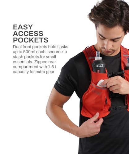 Image of TEGO Pacer Lite Running Hydration Vest | Lightweight Minimalist Running Vest | Compatible with 200 ml / 250 ml / 500 ml Soft Flasks | Reflective | for Running & Training