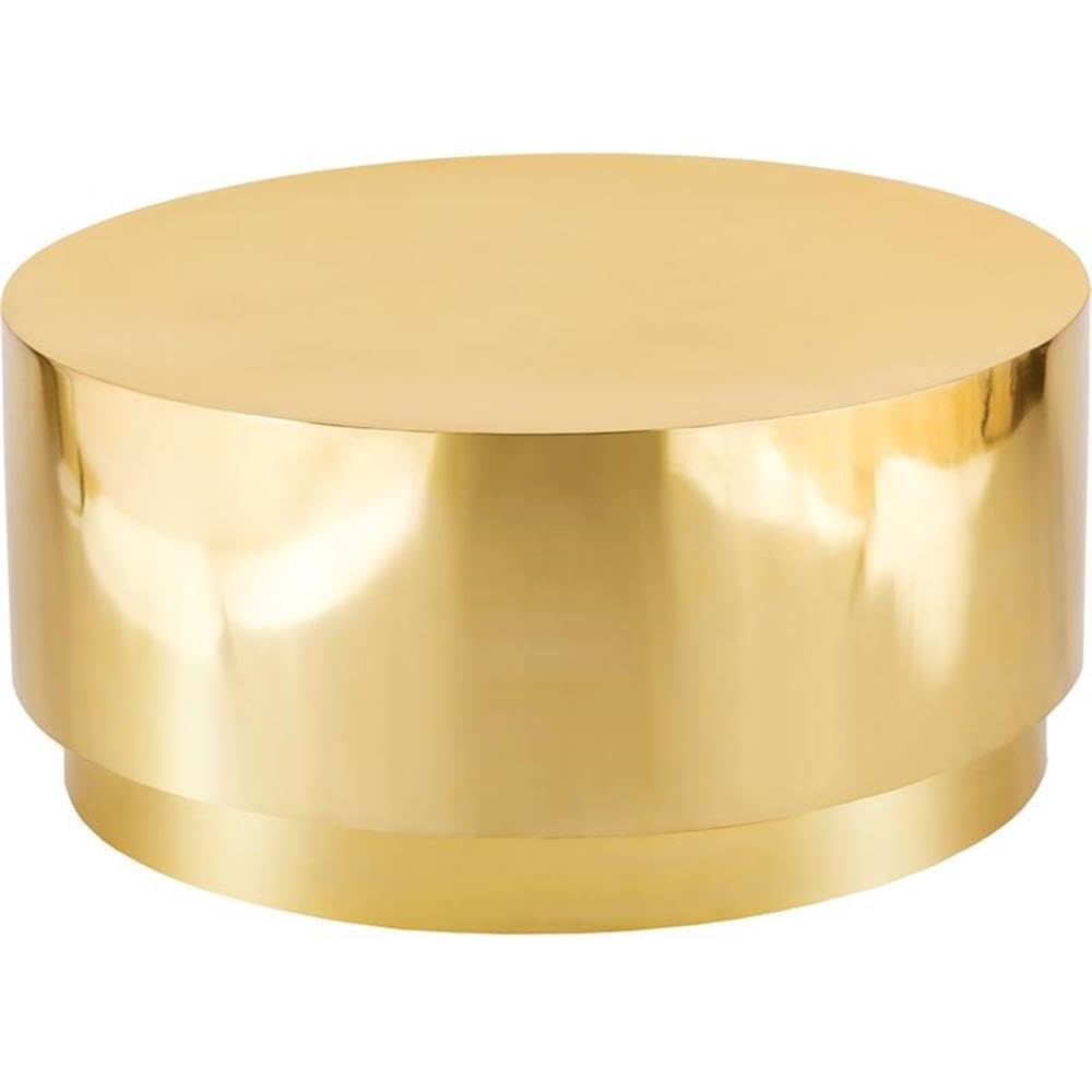 Meridian Furniture Jazzy Collection Modern | Contemporary Stainless Steel Drum Shaped Coffee Table, 36" W x 36" D x 16.5" H, Gold