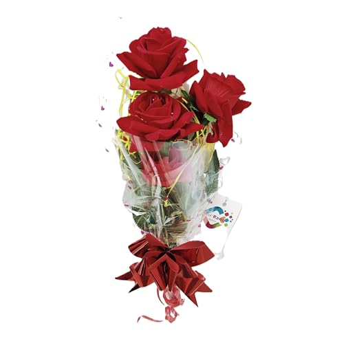 Image of India Artificial Rose Flower Bouqet for Decoration | for Home Decor, Vase Arrangement, Wedding, Party & Festival| for Him Her Girlfriend Boyfriend Wife Husband | (5 in 1 Rose Bouquet)