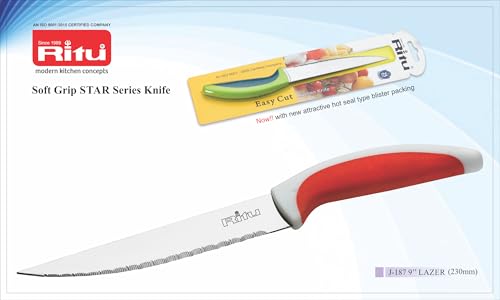 Image of RITU Stainless Steel Laser Star Kitchen Knife 9 inch | Sharp Blade for Effortless Cutting | Soft Grip New Handle | Rust -Resistant & Durable | Perfect for Home Cooking, Chopping & Slicing | 230MM