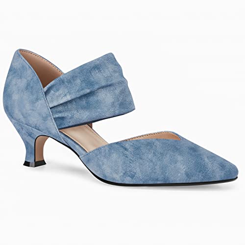 Image of Coutgo Womens Low Kitten Heel Dress Shoes Pointed Toe Slip on Ankle Strap Cutout Elegant Party Wedding Pumps