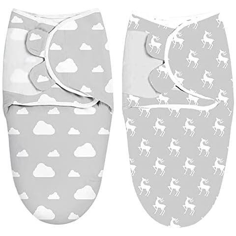 ZIGJOY Newborn Swaddle Blanket 2 PCS Adjustable Sleep Sack Baby Swaddle Wrap for Newborn 0-3 Months(Clouds& Fawn) Cover