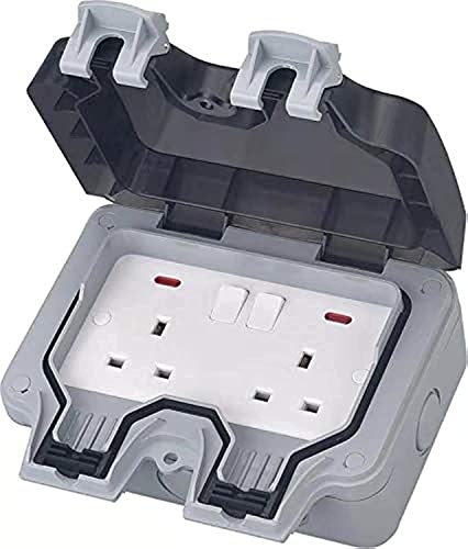 Electrical Double Weatherproof Outdoor Switched Power Socket IP66 Rated 13 Amp WPS213 Grey
