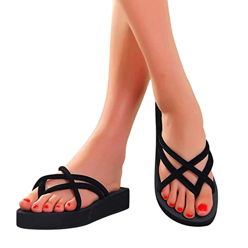 AnFeng Wedges Shoes Causal Beach for Women Flops Flip Bohemian Slippers Ladies Sandals Slippers Women's Slipper Memory Foam Sandals Women (Black, 8)4
