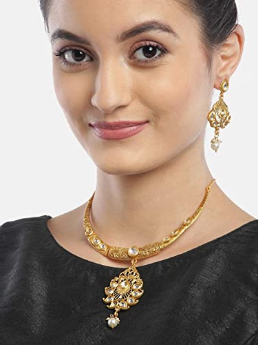 Women's Gold-Plated Pearl Necklace Set, Elegant