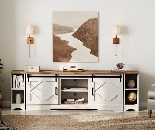 Image of WAMPAT Farmhouse TV Stand for 85-95 inch TV with Distressed Wood Finish