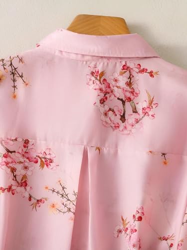 Image of Gufrina Women's Pink Floral Printed Button Down Western Shirt with Collared Neck and Half Sleeves in Relaxed Fit Style