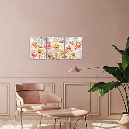 Lyerartork 3 Pieces Rustic Canvas Wall Art Elegant Poppy Pictures Wall Decor Rural Flower Floral Paintings Print For Vintage Farmhouse Bathroom Decoration 12X16Inchx3Pcs (Small) #TOP1
