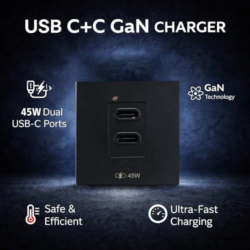 Image of MX 45W PD GaN Charger - Dual USB-C Fast Charging Adapter, 45W Power Delivery USB-C Wall Charger, Compact 45x45 mm Modular Socket for Phone, Tablet & Laptop, Portable USB-C Charger USB-C + USB-C