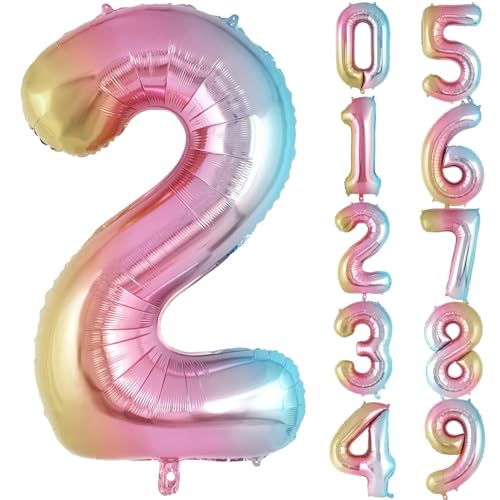 Image of Rozi Decoration Rainbow Theme 2 Number Foil Balloons for Decor Large Size - 32 Inch | 2 Number for Birthday Decoration, Anniversary & Party Decor Helium & Air Supported Pack of 1 Pcs