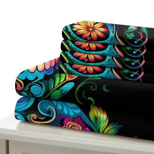 Linge de lit style art folklorique mexicain résistant en taille XL