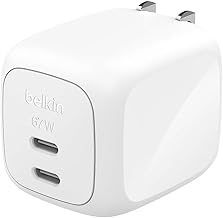 Belkin Wall Charger Boost Charge 67W Dual USB-C Charger, PD3.1 Compatible, Fast Charging, Supports PPS, Compatible with Macbook, iPad, iPhone, Android, Smartphones and Tablets, Great for Travel and