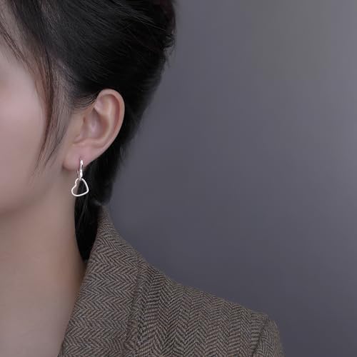 SLUYNZ 925 Sterling Silver Heart Hoop Earrings for Women Teens Sweet Love Hoop Earrings Double Heart Earrings2