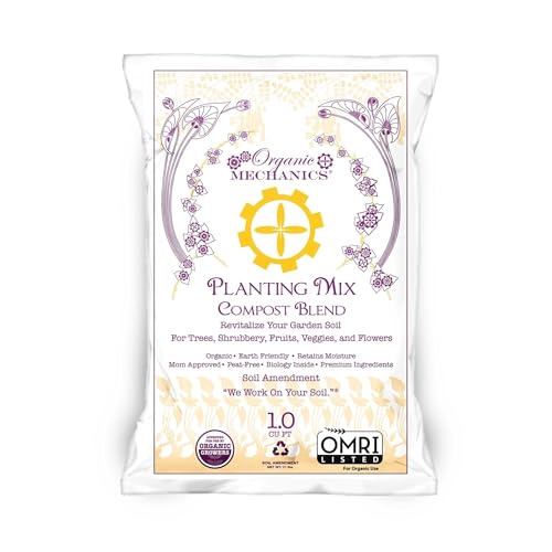 Organic Mechanics Planting Mix Compost Blend, 1 Cu Ft - Revitalizes Garden Soil with Compost, Pine Bark, Coconut Coir, and Worm Castings for Raised Beds, Gardens & More - Peat-Free & Eco-Friendly