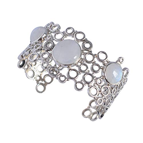 Ravishing Impressions Rainbow Moonstone Bangle, Silver Jewellery, Handmade Boho Bangle, Blue Flashy Opal, Bangle for Wife, for Women's FSJ-4862