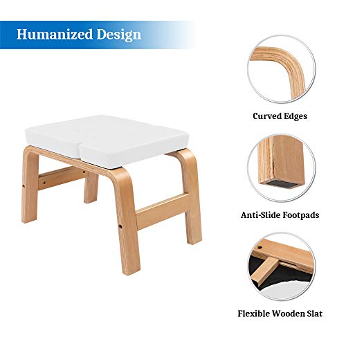 CAMORSA Yoga Chair Wooden Headstand Bench Stool, Chair Trainer, Gym Workout Stool White