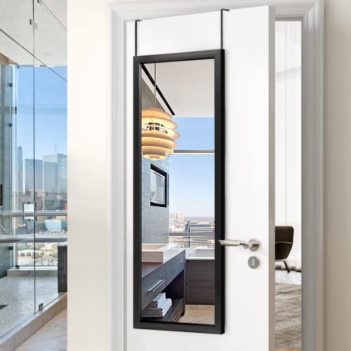 Image of NeuType Over The Door Mirror Full Length - Hanging, Leaning, or Wall-Mounted, 44 inchx16 inch, Black, No Stand