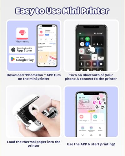 Image of Mini Sticker Printer with 9 Rolls of Self-Adhesive Paper, Sticker Maker Machine Bluetooth Portable Inkless Printpods Pocket Printer for Kids Study Notes, Anatomical Diagrams, Photos, Gift
