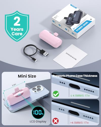 Mini cargador portátil 22.5W PD 5500mAh rosa miniatura 5