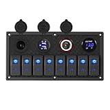 Practical 6/8 Gang Dual USB LED Rocker Switch 12v Camper Marine Boat Car Truck Panel Toggle Switch IP65 Waterproof Speedboat(SL-N8 Gang Blue)