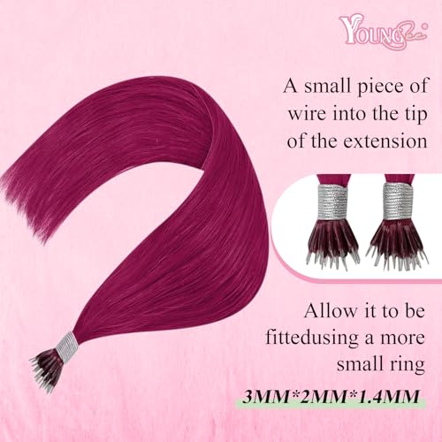 Image of YoungSee Nano Tip Hair Extensions Magenta 20 Inch Nano Human Hair Extensions Burgundy Nanobead Hair Extension Human Hair Colorful Hair Extension Nanoring Colored for Role Playing 25 Strands 25g