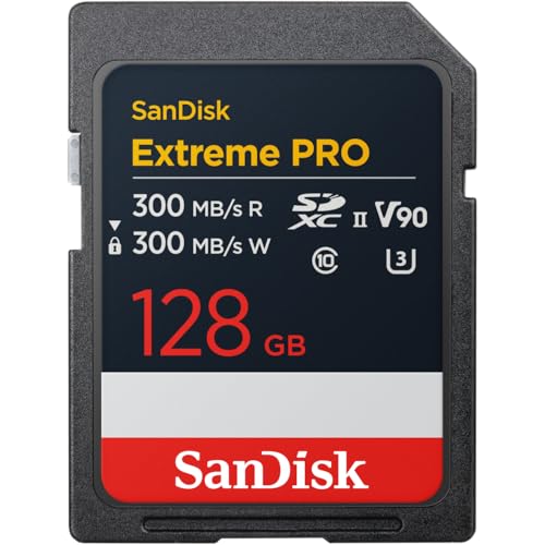 SANDISK 128GB Extreme PRO SDXC UHS-II Memory Card - Up to 300MB/s Read and Write speeds, V90, 8K, 4K UHD, SD Card - SDSDXDM-128G-GN4IN by Sandisk - Used condition - US$179.94