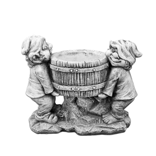 gartendekoparadies.de GNOME mit Pflanzgefäß, Steinfigur Wichtel, H. 32 cm, 17 kg, Grau, frostsicher aus Steinguss für Außenbereich