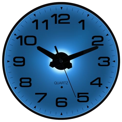 Tikonir Night Light Wall Clocks Battery Operated, 8 Inch Silent Wall Clock for Bedroom Night Glow, Sound Control Luminous Wall Clocks for Living Room Decor, LED Wall Clock Modern for Kitchen Office
