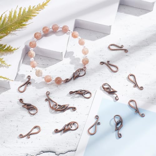 PH PandaHall 10 Sets Metal Hook Clasps Red Copper S-Hook Clasps Rack Plating Wing Hooks for DIY Jewelry Making