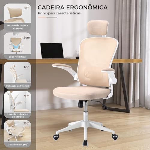 Cadeira de escritório ergonômica com estofado de mesh（Amarelo）