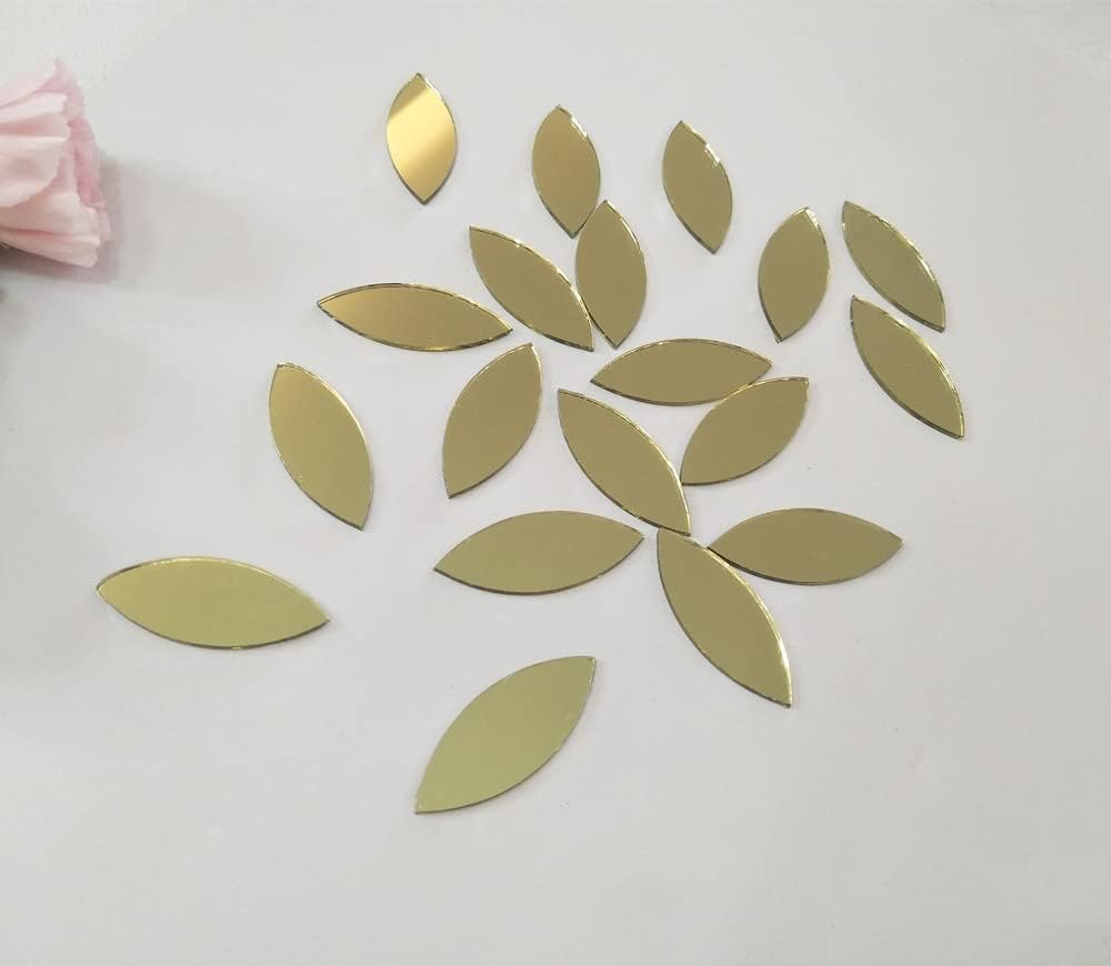 MEYA 120pcs of Glass Mosaic Tiles Petal Leaves, Glass Supplies for Crafts, Craft Mirrors, Mirror Embellishments (Gold Mirror)