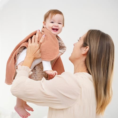 Image of Susurration Baby Blanket for Unisex Boys Girls, 2 Pack Soft Fluffy Crib Blankets with Muslin Cotton Front and Dotted Fleece Back, Receiving Blanket for Baby Newborn Infant, 30x40in, Beige Sun&Brown