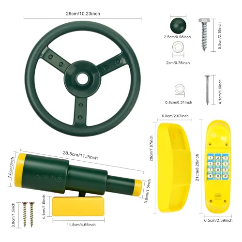 Playground Accessories Swingset Attachments for Kids with Pirate Ship Wheel Toy Telescope and Telephone Steering Wheel with Mounting Tools for Kids Indoor Outdoor Gym Backyard Playset Gift Replacement
