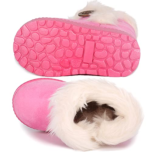 Femizee Toddler Girls Boots Warm Winter Snow Boots For Kid Boys Flat Button Size 6 Toddler,Pink 23 #TOP2
