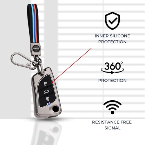 Image of KEYCEPT Metal Alloy Key Cover Compatible for KD / Xhorse, LX-B30 Universal Remote flip Key with Keychain (Long Keychain).