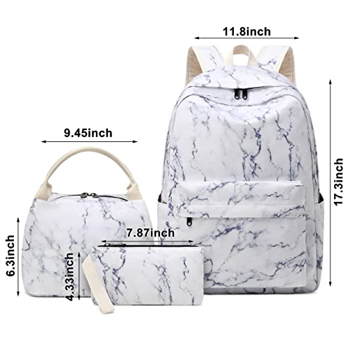 Joyfulife Marble Backpack for Girls Backpack for School Kids Elementary Bookbags Teen Girls Backpack with Lunch Box and Pencil Bag Set