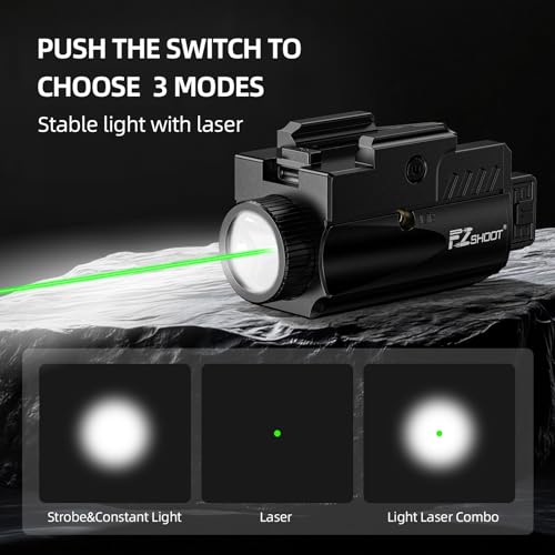EZshoot 1000 Lumens Pistol Light Laser Combo, Rechargeable Gun Light with Green Laser Beam, Pistol Flashlight with Slid Rail Compatible with Glock and Picatinny Rail, Handgun Lights for Home Defense