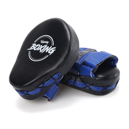 Image of Valleycomfy Boxing Curved Focus Punching Mitts- Leatherette Training Hand Pads,Ideal for Karate, Muay Thai Kick, Sparring, Dojo, Martial Arts(Blue)