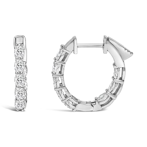 14K White Gold 2 3/4 Cttw Oval Cut Lab Grown Diamond Inside Out Hoop Earrings