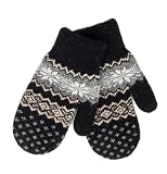 Women Warm Winter Wool Mittens - Snowflake Double Layler Knit Fleece Gloves