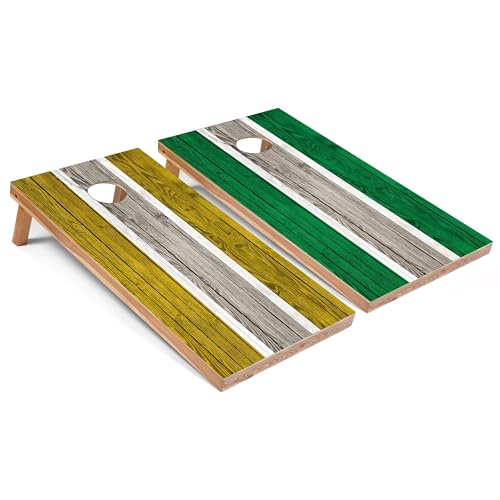 Yellow and Kelly Striped Corn Hole Set - All-Weather - Include Hole Lights