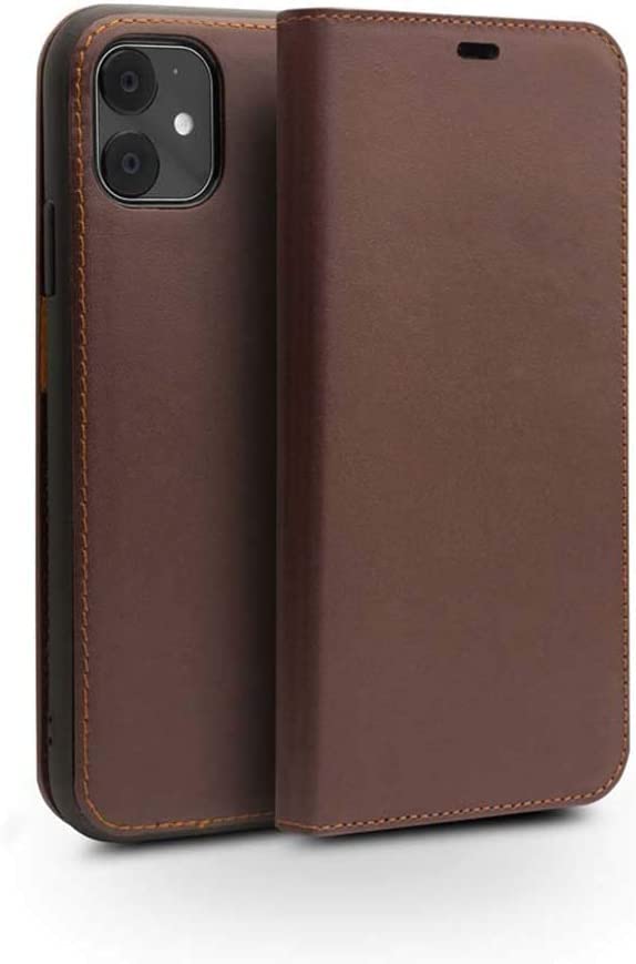 Étui cuir iPhone 12 marron : protection clapet élégante et durable