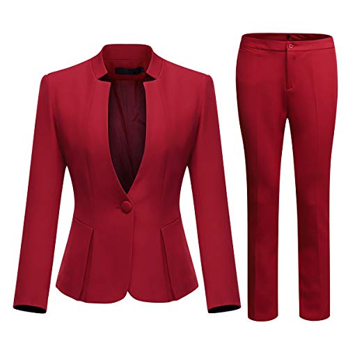 Conjunto de blazer feminino executivo com 1 botão e calça, Blazer and Pants-red, Large