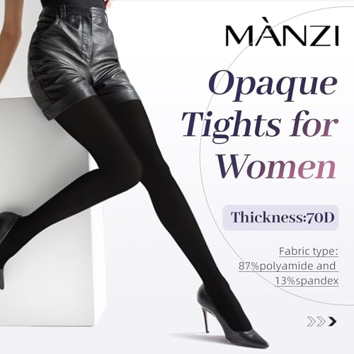 MANZI 1 Pairs Run Resistant Control Top Panty Hose Opaque Tights, Medium, Black
