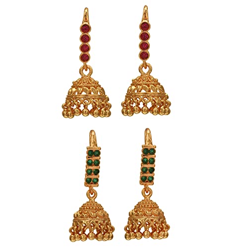 Radhas Creations Alloy Traditional Fashion Jewellery 22K Yellow Gold Ethnic Alloy Sylish 2 Pairs of Jhumkas Earrings Set For Womens & Girls - Gold (B09VH5P41D) Amazon Price History, Amazon Price Tracker